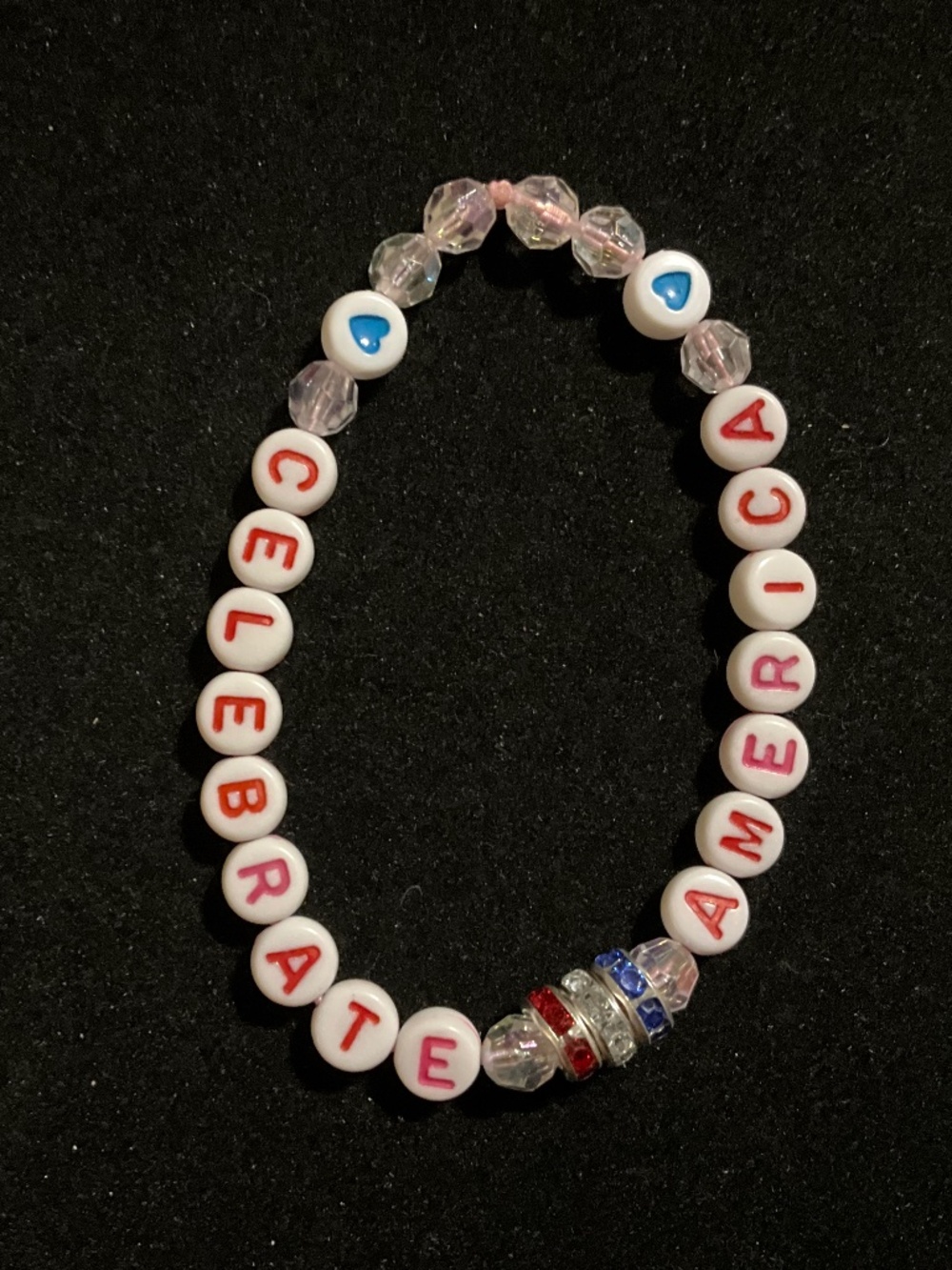 Celebrate America Patriotic Stretch Bracelet Handmade Red White Blue